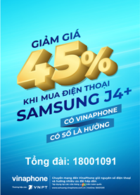 ưu đãi khuyến mãi chuyển mạng giữ số Vinaphone - giảm 45% mua điện thoại samsung J4+