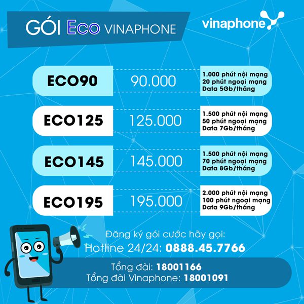 gói cước Vinaphone trả sau Eco 90 Eco 125 Eco 145 Eco195