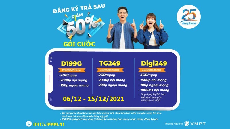 Giảm 50% Gói Cước Khi Hòa Mạng Vinaphone Trả Sau Trong 03th Đến 15-12-2021