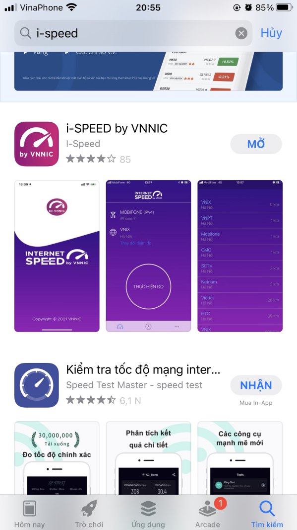 ứng dụng i-speed đo kiểm tốc độ internet