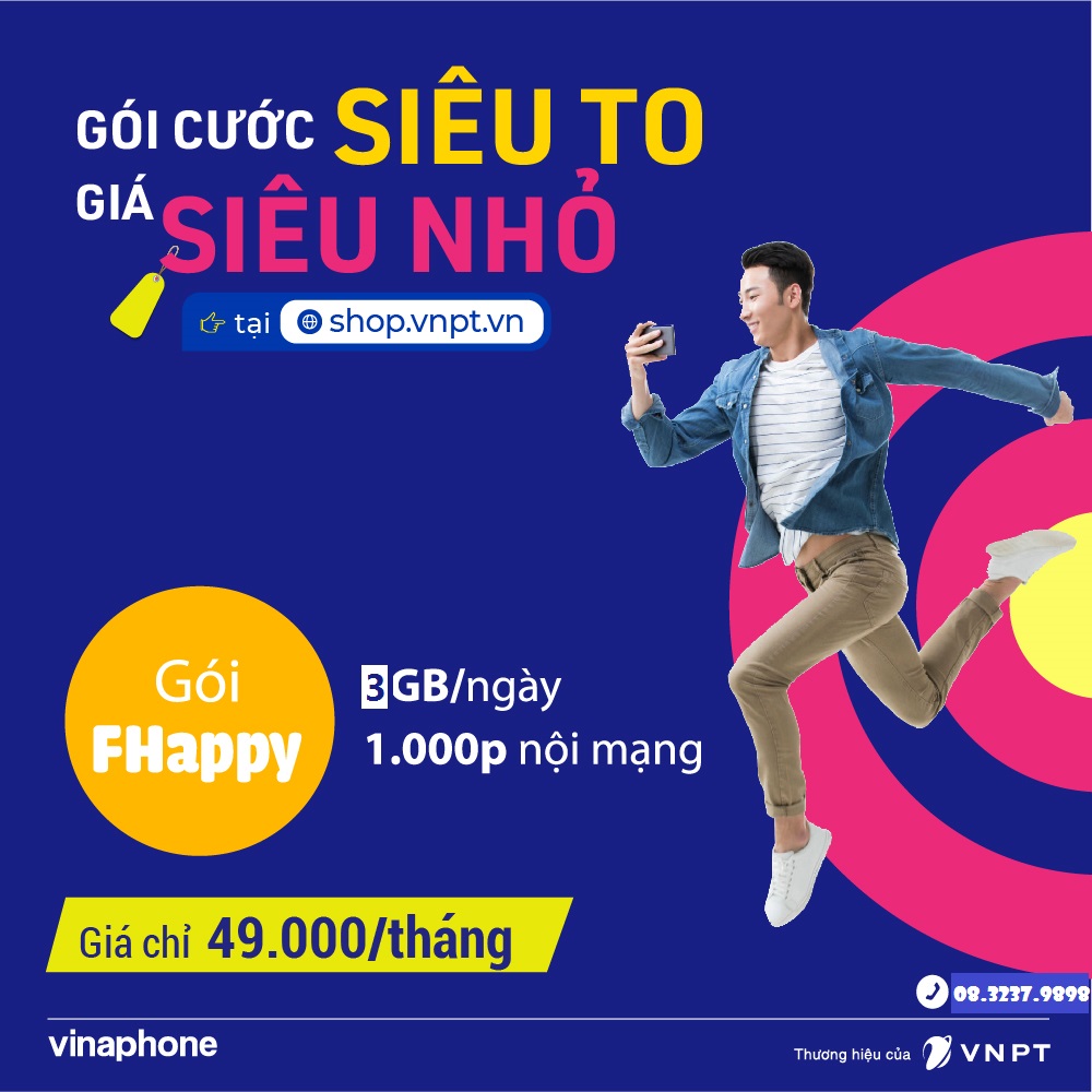 Sim 4G Vinaphone Fhappy 90GB/Tháng, 1.000 Phút Nội Mạng