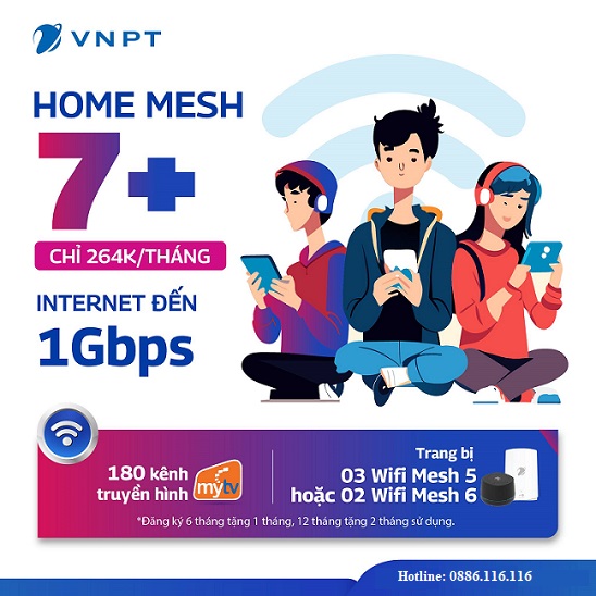 Lắp wifi siêu tốc VNPT với gói Home Mesh 7 băng thông vô hạn lên đến 1Gbps 