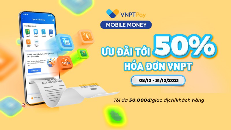 KM mobile money VNPT giảm 50% phí