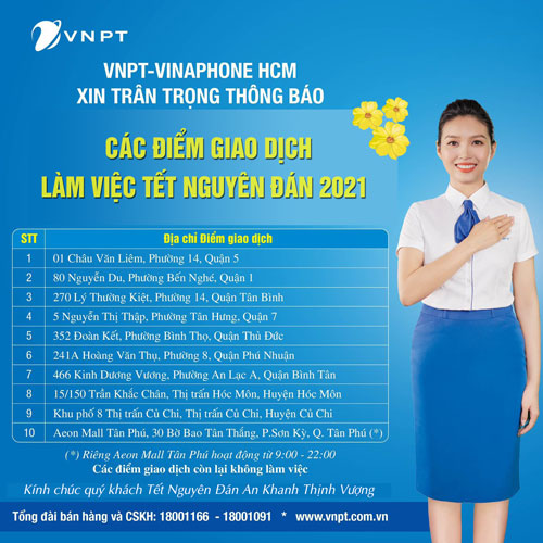 Lịch Làm Việc VNPT Vinaphone Tết Nguyên Đán 2021 Tại TPHCM