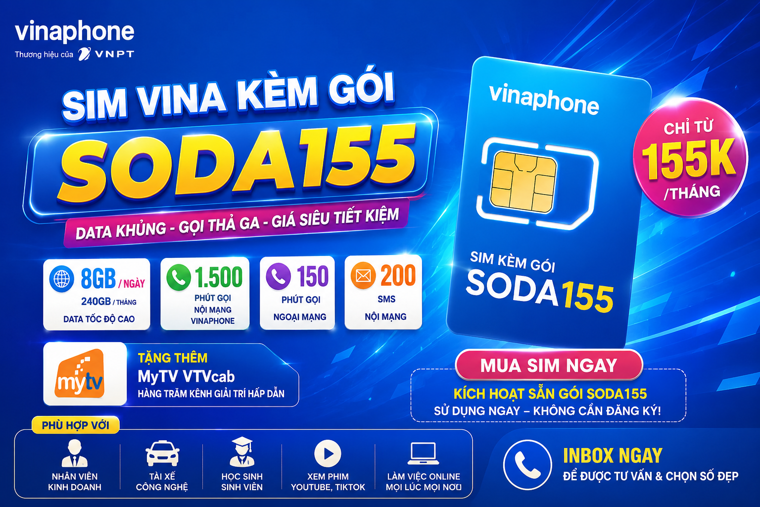 Đăng Ký Mua Sim kèm Gói SODA155 VinaPhone