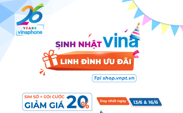 VinaPhone mừng sinh nhật 26 năm, siêu ưu đãi giảm giá SIM kèm gói VD149S và Fclub